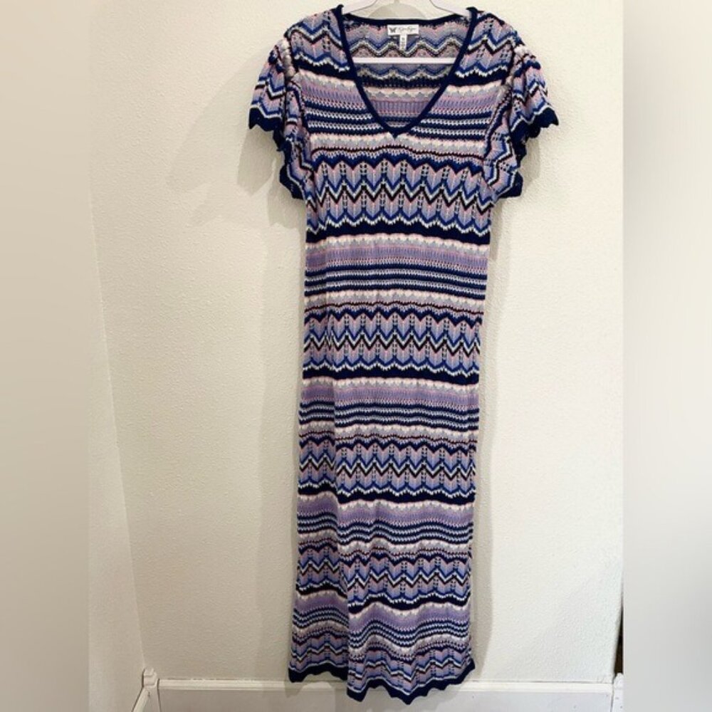 Vintage Crochet Boho Maxi Dress Cottagecore Whimsical Feminine Casual Stretch - Picture 2 of 9